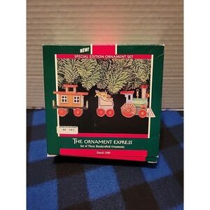 NEW HALLMARK KEEPSAKE 1989 THE ORNAMENT EXPRESS SET OF 3 CHRISTMAS TRAIN‎